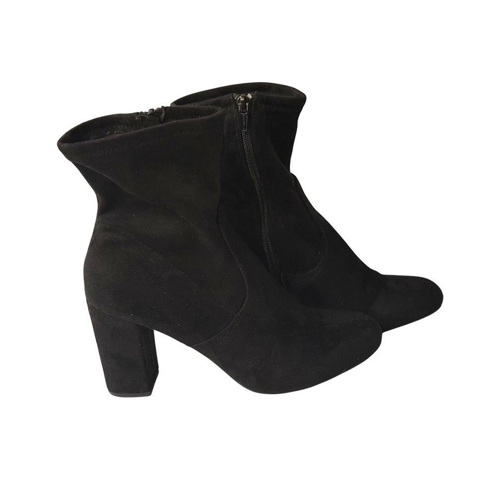Candie's Faux Suede Ankle Boots Black Block Heel Slouchy Minimalist Goth Mod 7.5